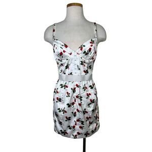 For Love and Lemons Love Song Bustier Satin Mini Dress Roses White Womens Small